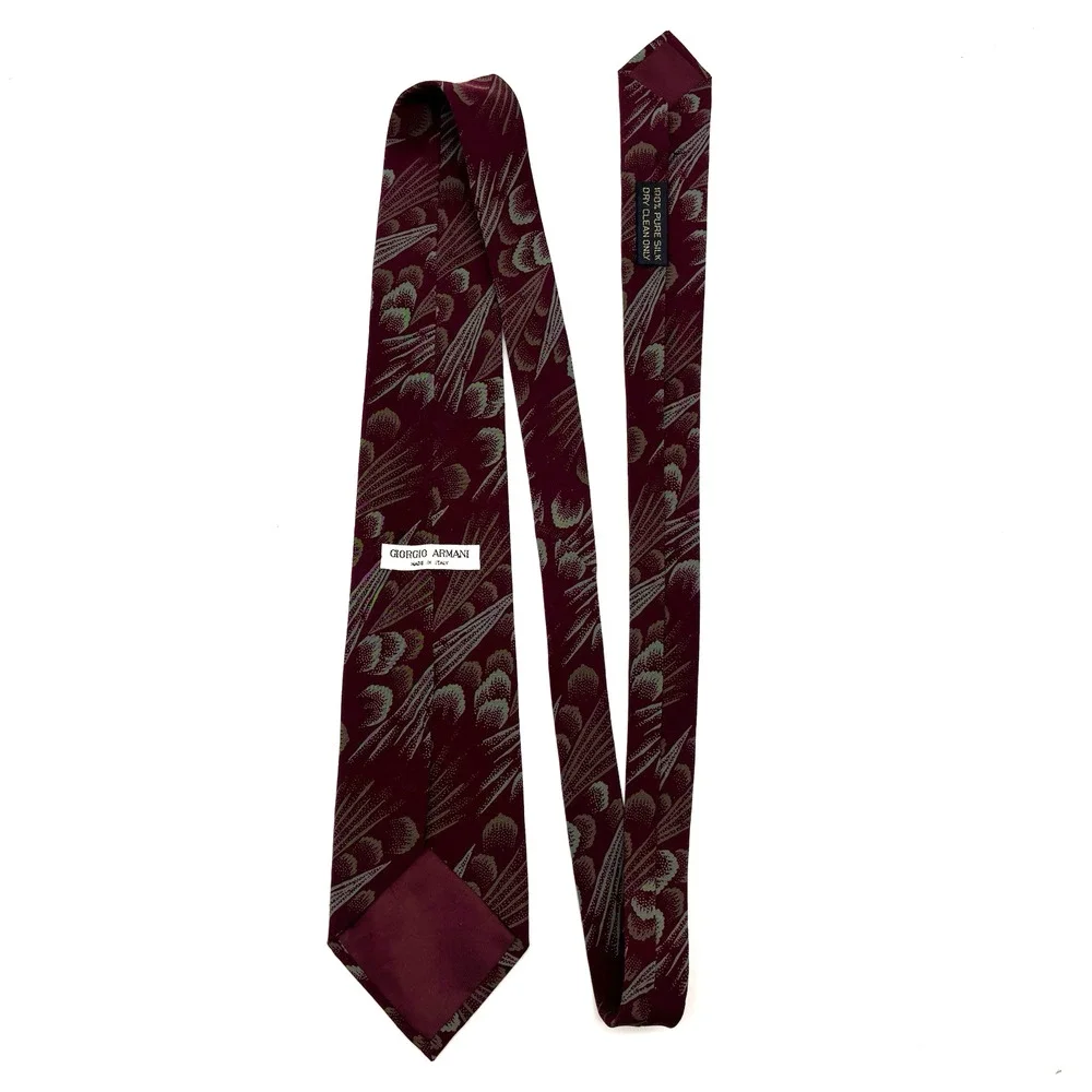 Vintage 70s Giorgio Armani 100% Silk Red Gray Abstract Necktie 57